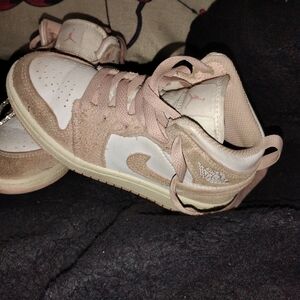 Kids Low-Top Leather & Suede Sneakers in Pink and White